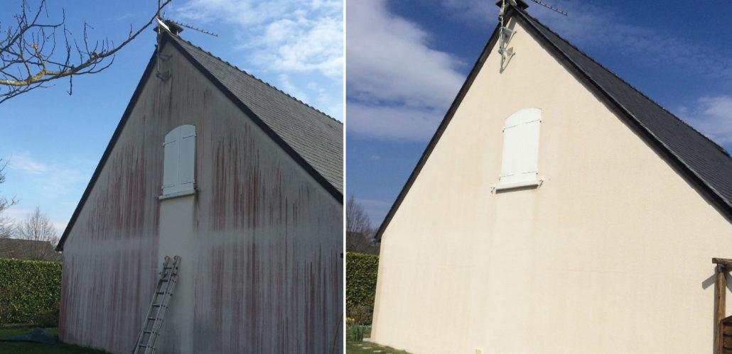 Nettoyage de pignon et de façade à Dinan, avant après